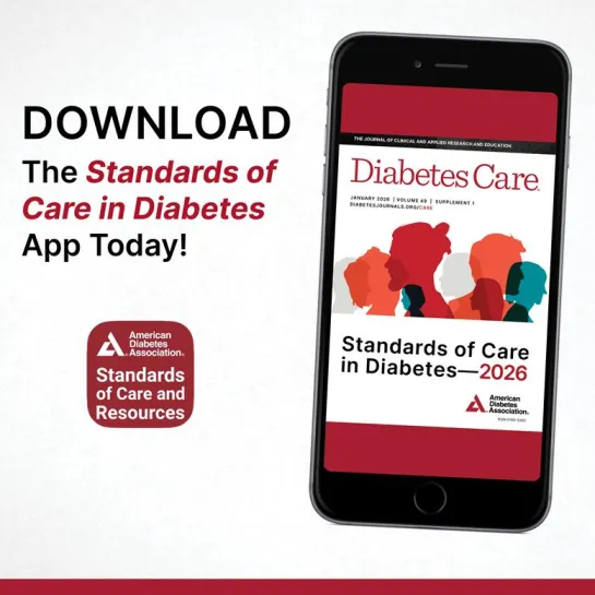 An image promoting downloading the "Standards of Care in Diabetes" app today.