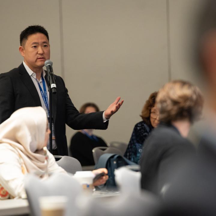 Attendee asking panel a question at Diabetes Technology society meeting