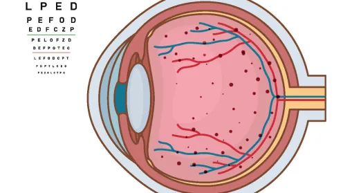 An image of an eye with diabetic retinopathy moderate stages for PCP and HCP