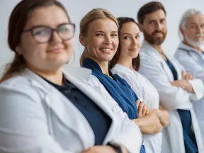 Group of smiling diabetes researchers and doctors