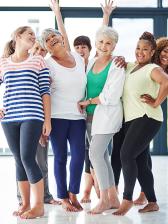 Happy group of women in exercise studio