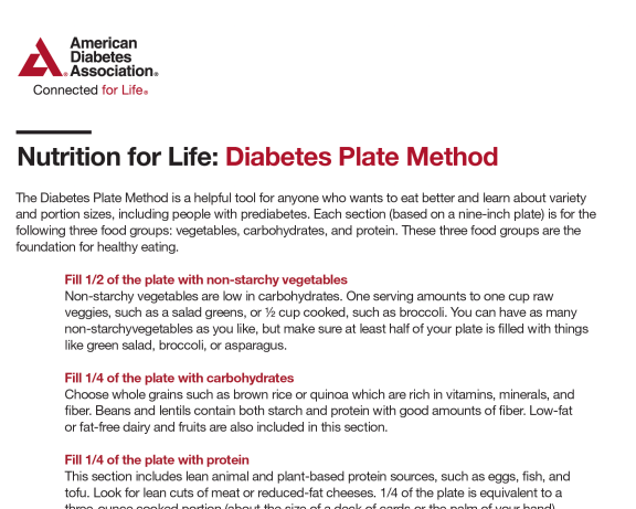 nutrition for life: diabetes plate method