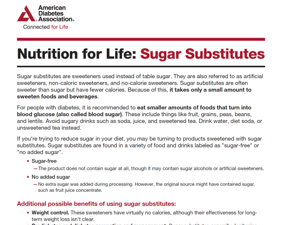nutrition for life sugar substitutes
