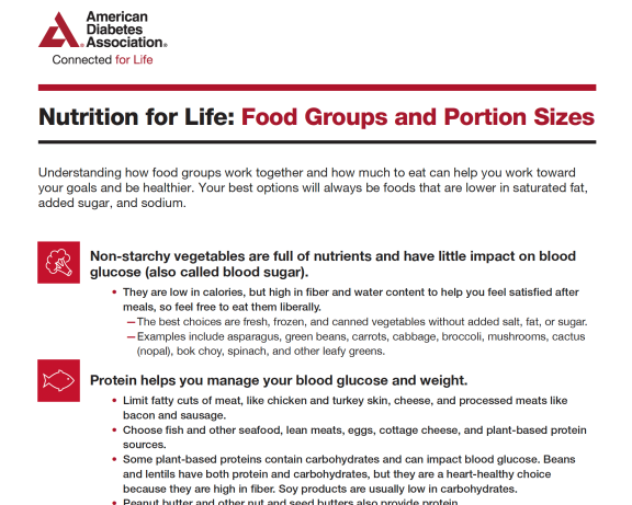 nutrition for life food groups and portion sizes