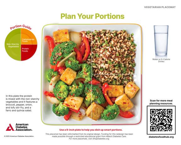 Plan Your Portions placemat with vegetarian food