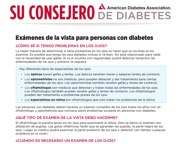 Eye exams for people with diabetes in Spanish