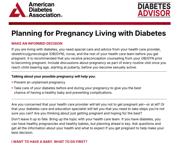Planning for Pregnancy Living with Diabetes