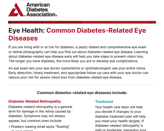 Handout about diabetes eye diseases
