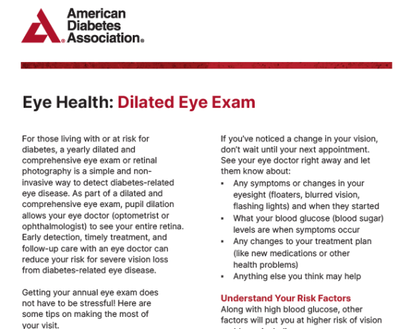 Handout about diabetic dilated eye exam