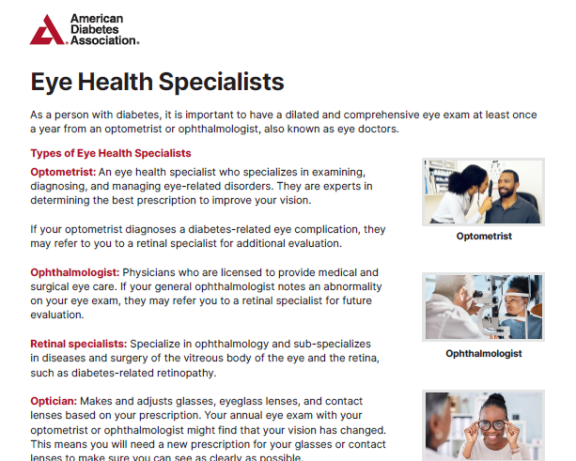 Handout about eye health specialists optometrist opthalmologist retinal specialists optician