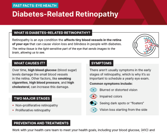 Handout about diabetes related retinopathy fast facts