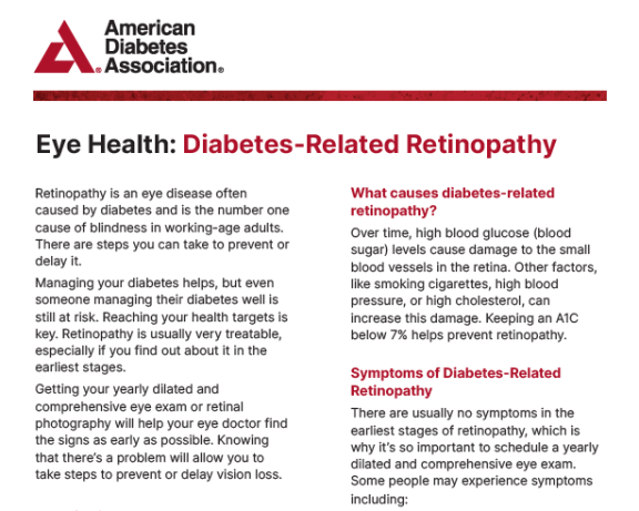 Handout about diabetes related retinopathy