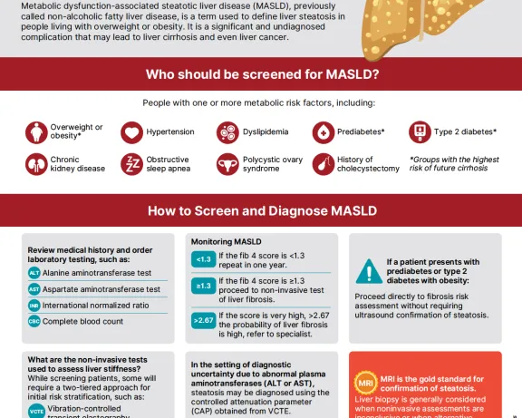 Screening and Diagnosing MASLD resources for professionals infographic