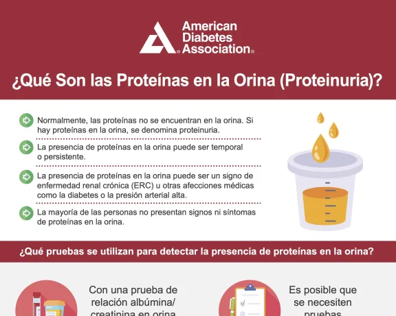 Graphic about protein in urine (proteinuria), its detection methods, and treatment options.