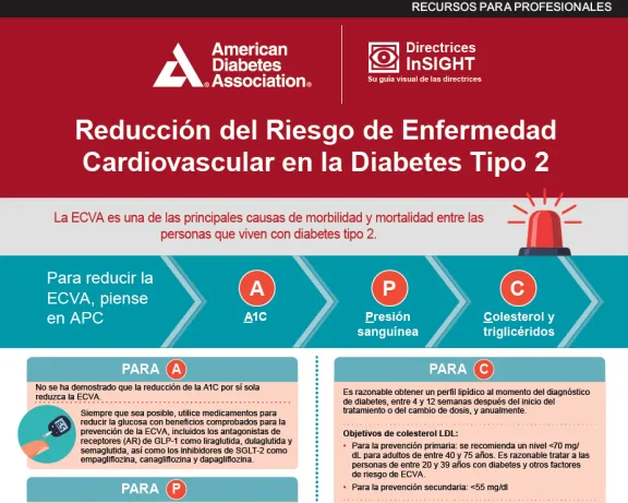 ADA flyer: "Reducción del Riesgo de Enfermedad Cardiovascular en la Diabetes Tipo 2."