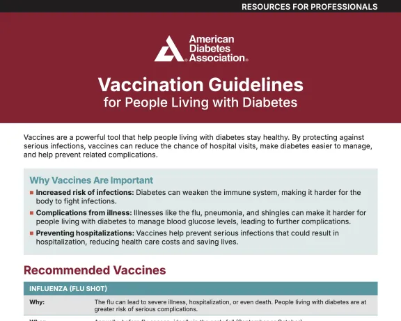 ADA graphic: Vaccination Guidelines for People Living with Diabetes.