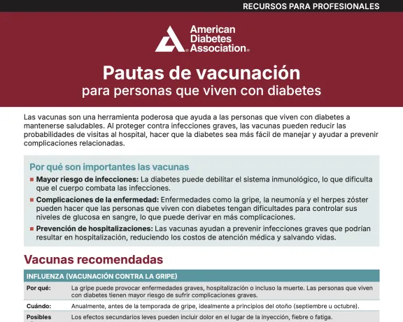 ADA graphic: 'Pautas de vacunación para personas que viven con diabetes' in Spanish.