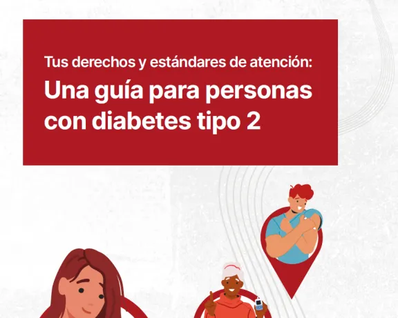 Graphic: "Tus derechos y estándares de atención: Una guía para personas con diabetes tipo 2." People managing care.
