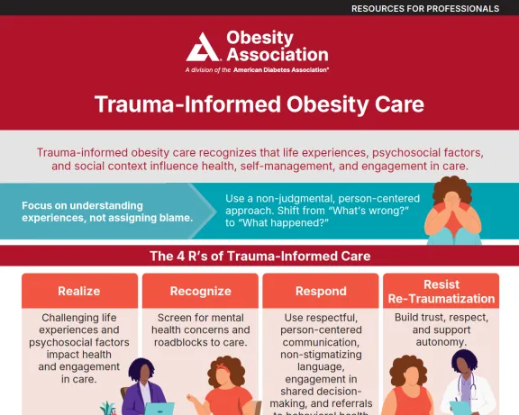 Infographic outlining Trauma-Informed Obesity Care principles and practices.
