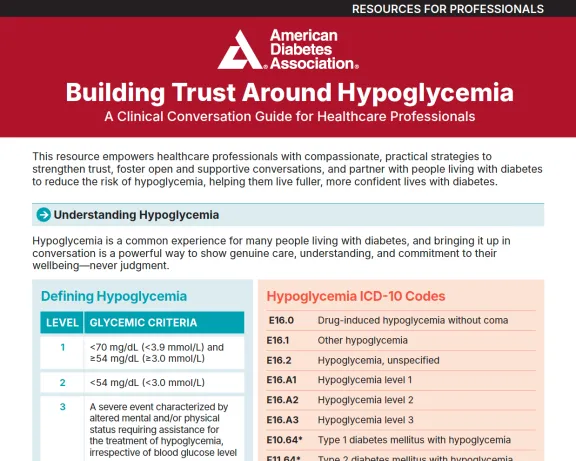 ADA document: 'Building Trust Around Hypoglycemia' guide for professionals.