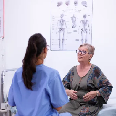 Senior woman talking to physician