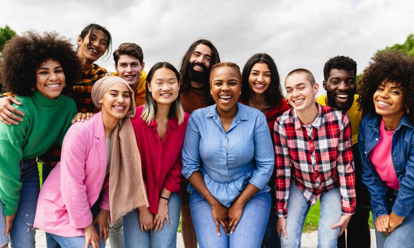 Multiracial smiling mix of men and women