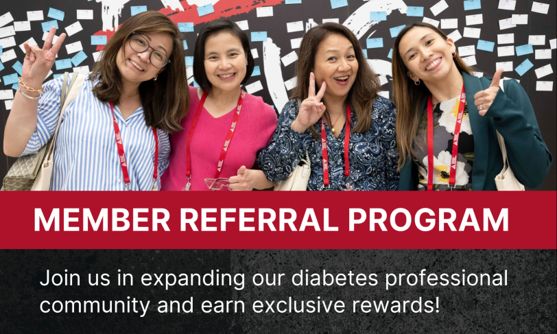 Smiling women behind member referral program join us in expanding our diabetes professional community and earn exclusive rewards!