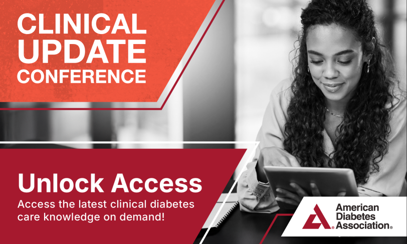 Woman looking at ipad Clinical Update Conference Unlock Access