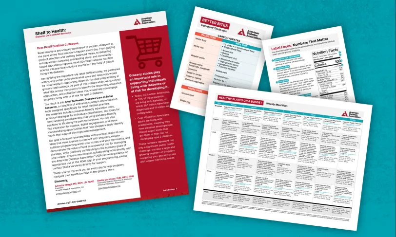 Collage of documents from retail dietitian toolkit developed by American Diabetes Association