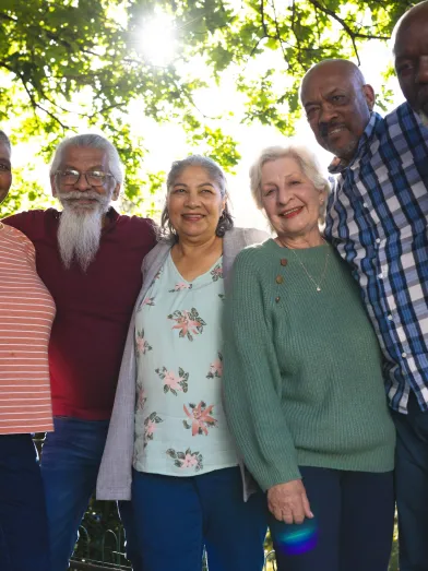 Smiling group of seniors outside